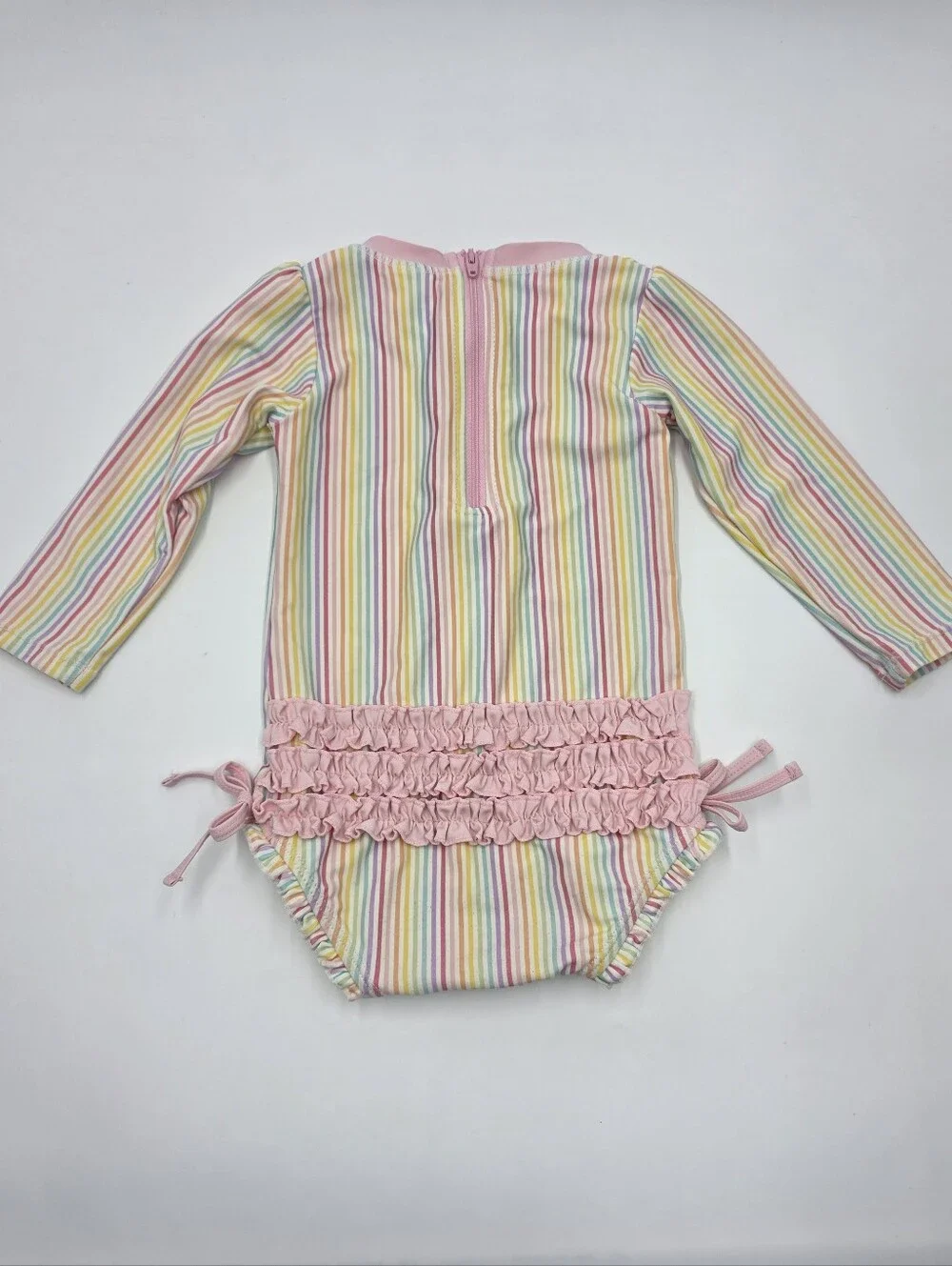 Ruffle Butts baby girl rainbow stripe rashguard swimsuit size 18-24 months